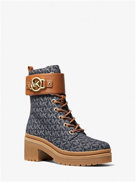 michael michael kors payton logo jacquard combat boot|Payton Denim Jacquard Combat Boot .